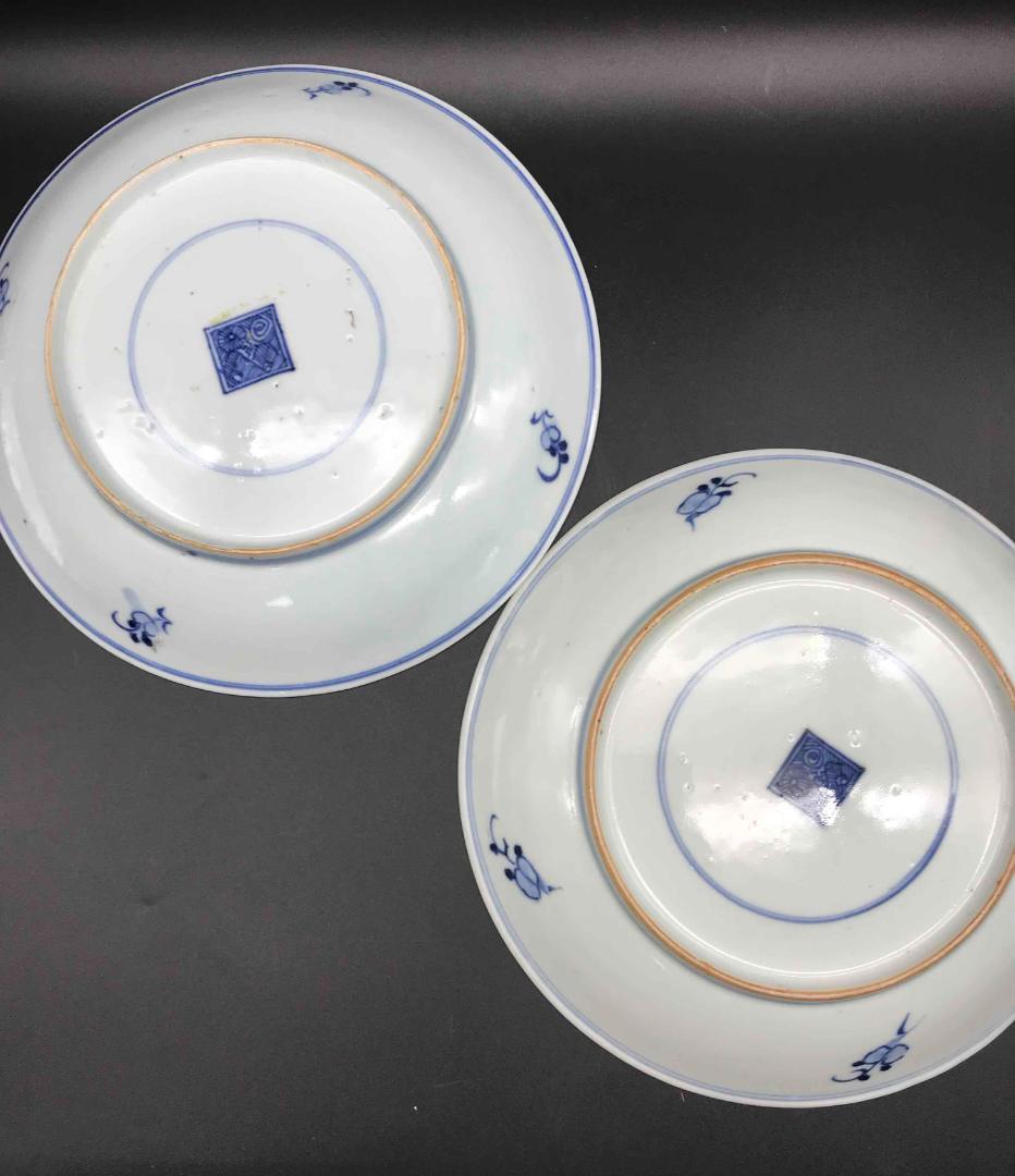 中国古美術　清雍正ー乾隆時代　染付花紋　唐草紋　皿　一対(B-2)