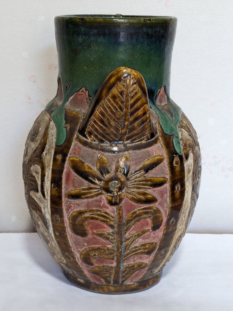 ♦琉球 飴釉掻落し 魚紋文様 双耳壺 瓶 沖縄花瓶 珍物珍品 古美術品 骨董品