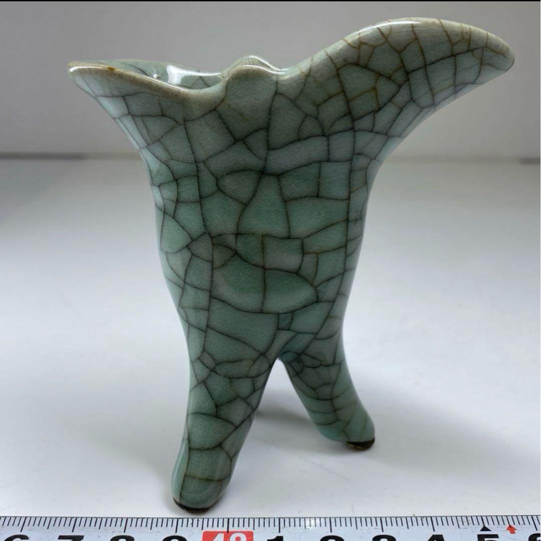 中国古窯　哥窯青磁ひび焼　爵　 高さ9.5㎝