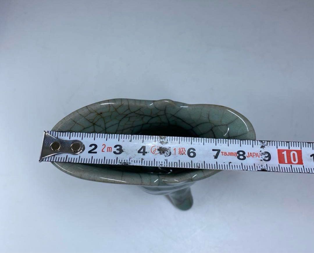中国古窯　哥窯青磁ひび焼　爵　 高さ9.5㎝