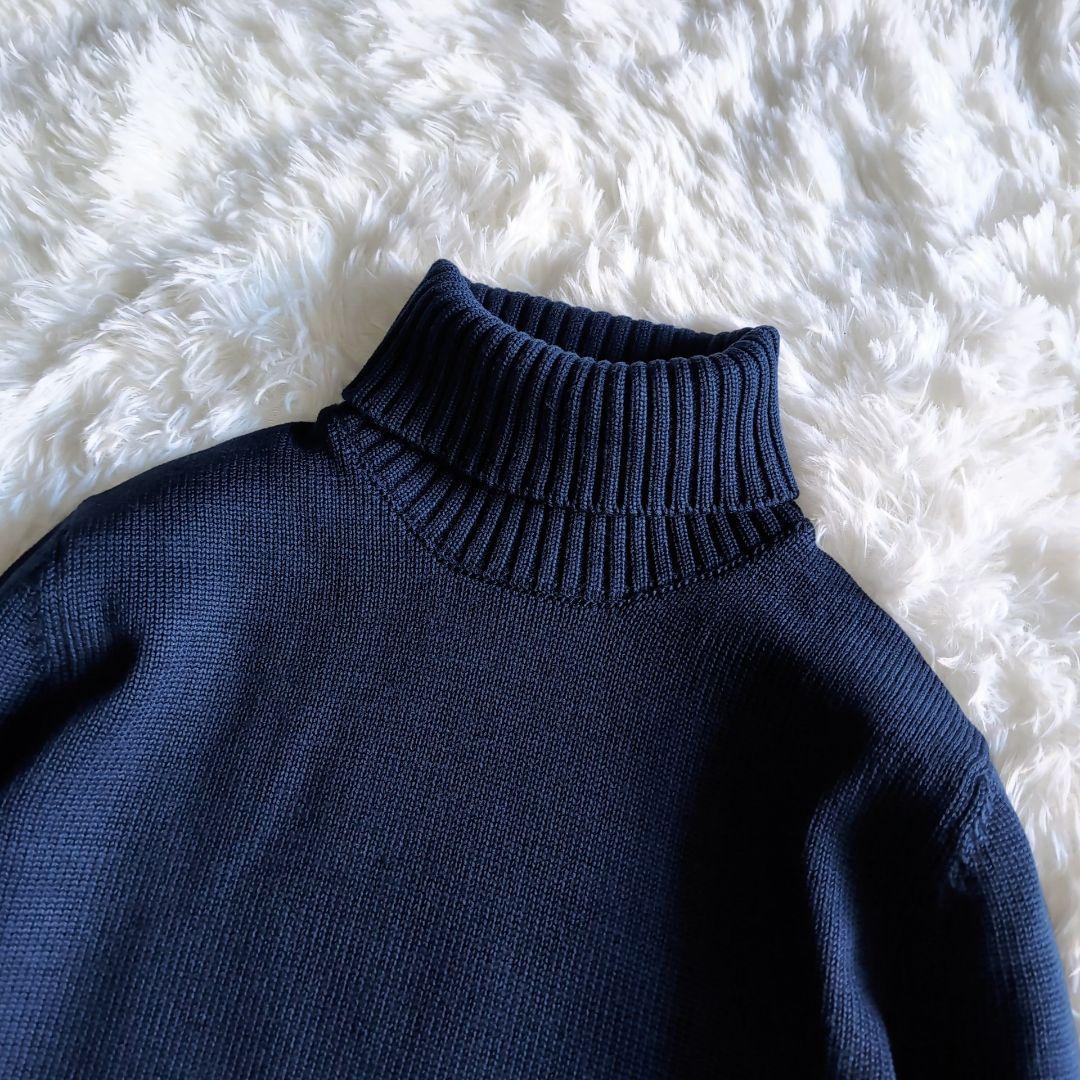 美品 ザノーネ 肉厚ウール タートルネック ニットセーター 48 ネイビー