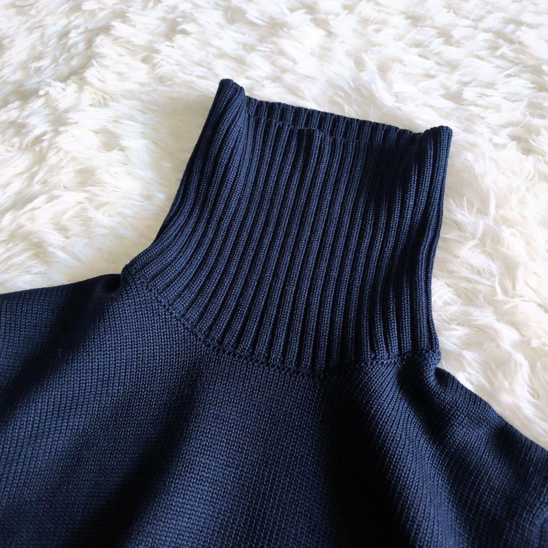 美品 ザノーネ 肉厚ウール タートルネック ニットセーター 48 ネイビー