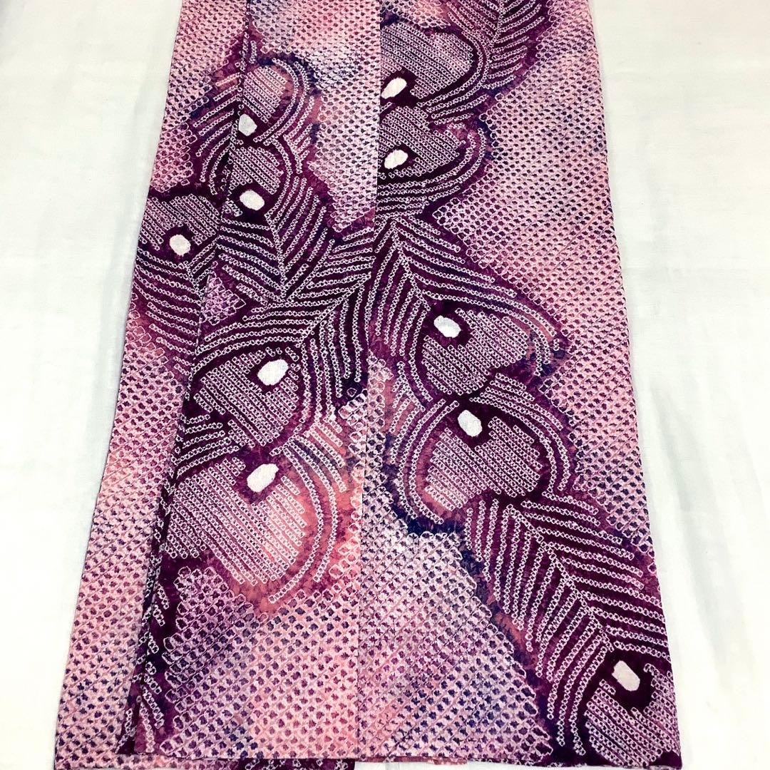 【彦兵衛mini】人気！伝統工芸品・有松絞り浴衣〜ピンク・すみれ色に孔雀の羽〜