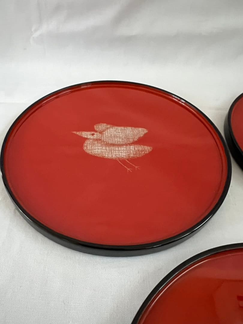 とり 沈金 銘々皿 文化功労者 三谷吾一 (輪島塗)