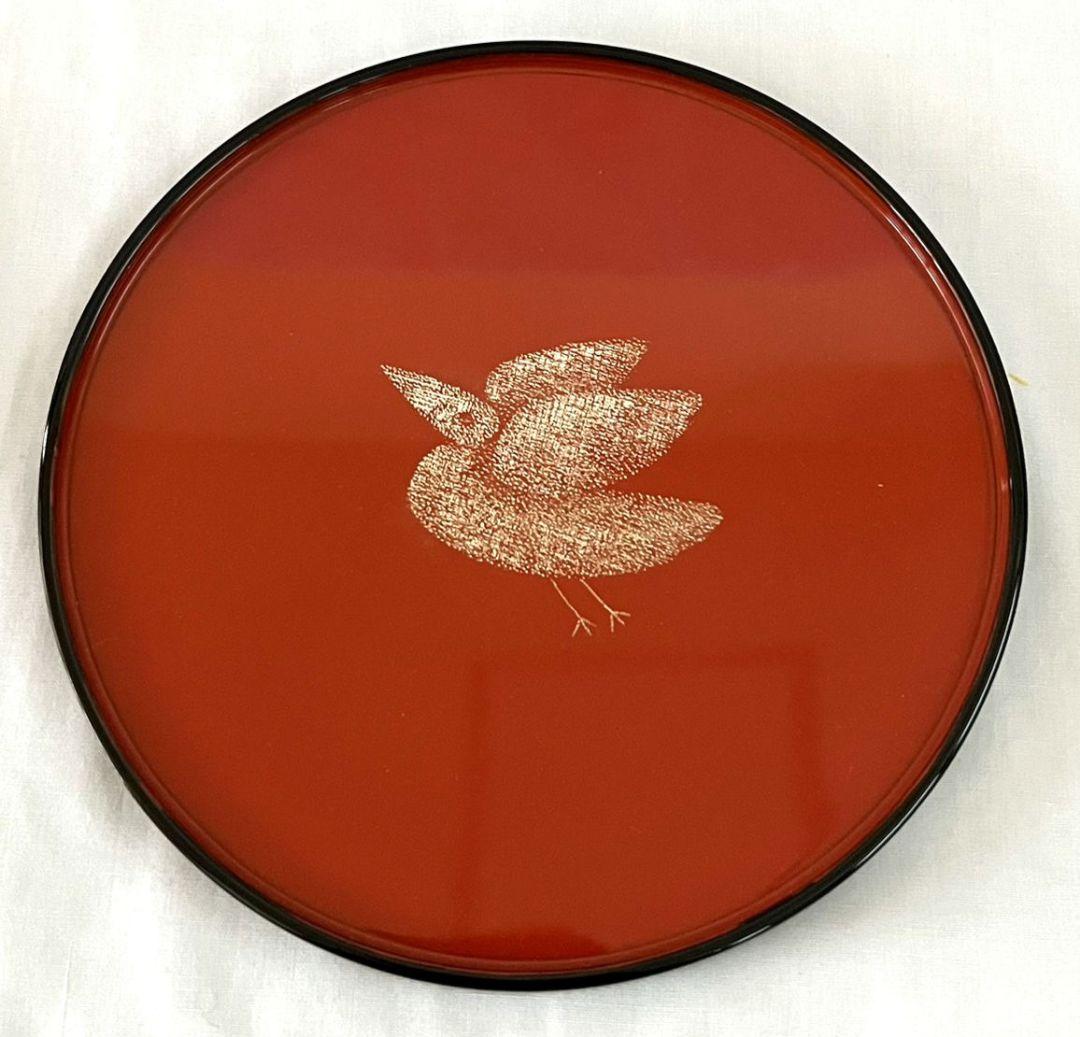 とり 沈金 銘々皿 文化功労者 三谷吾一 (輪島塗)