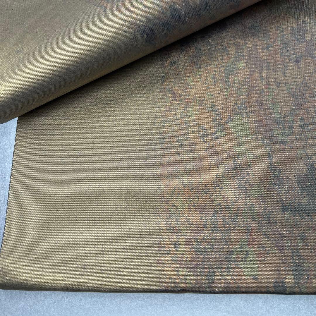【本金箔 金泥箔】シルク製 六通柄袋帯 金色と茶色のグラデーション0105