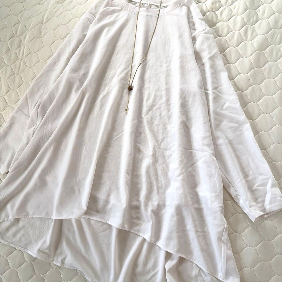 BEARDSLEYビアズリー　後ろドレープTブラウス　ホワイト