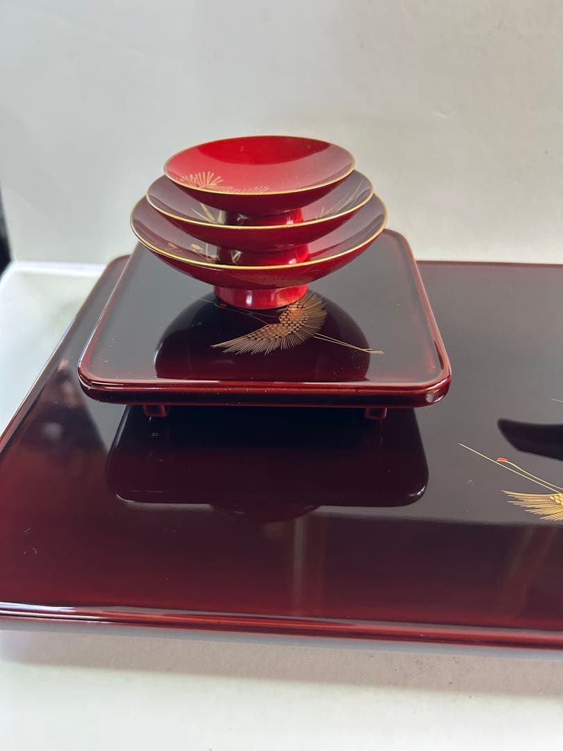 特選 越前漆器 お屠蘇器 立山作 天然木 沈金 蒔絵 箱入り