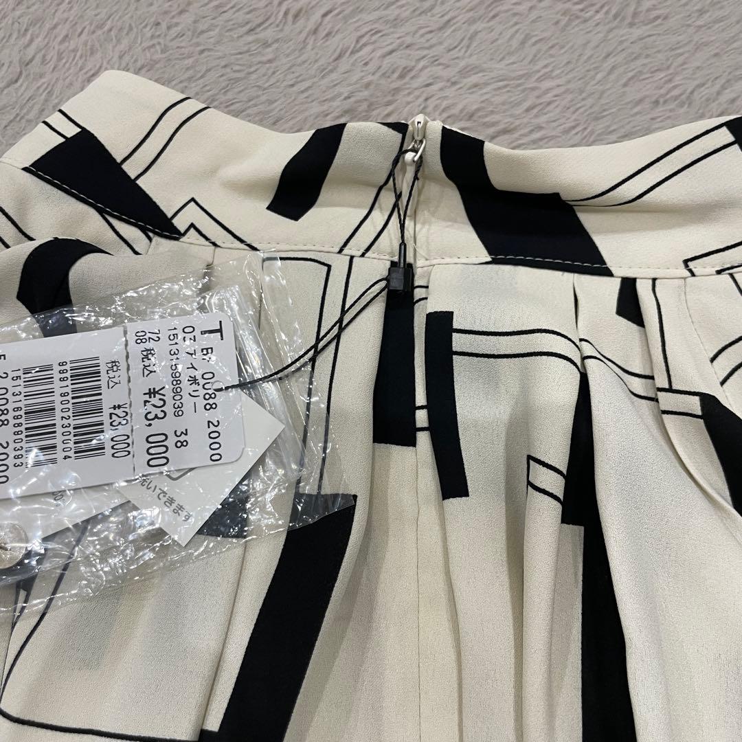 新品★ヤマダヤFENNELボリュームスリーブ ブラウス 幾何学模様 モノトーン