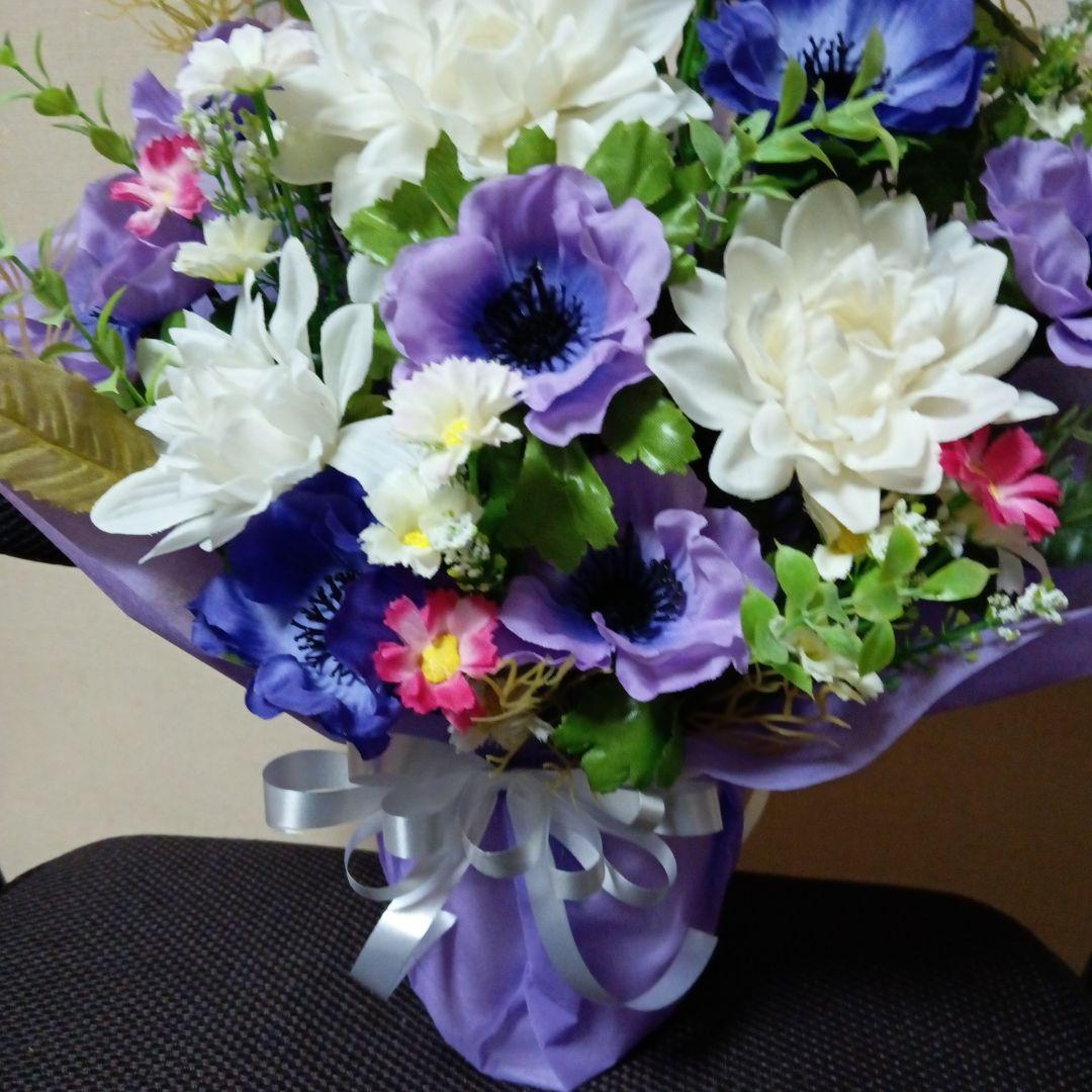 お供え花、仏花、造花、ダリア、アネモネアレンジ