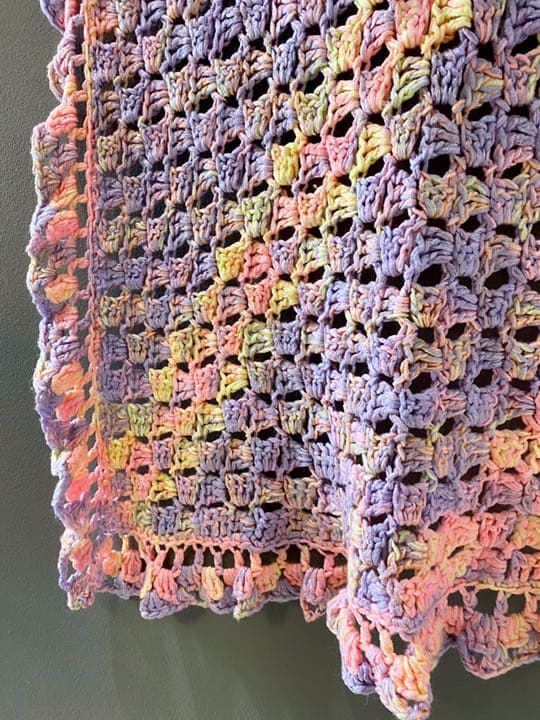 古着 ビンテージ 80s ピンク紫グラニー ブランケット キャンプ ラグ 美品