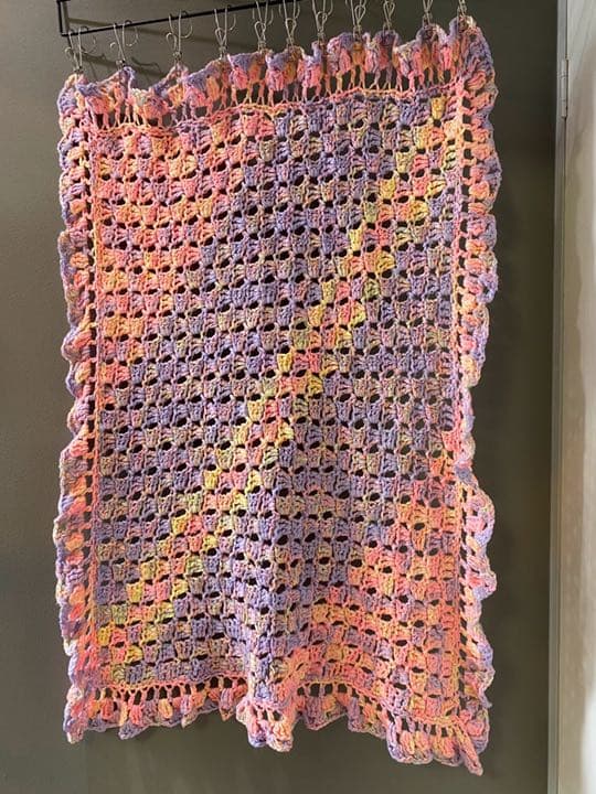 古着 ビンテージ 80s ピンク紫グラニー ブランケット キャンプ ラグ 美品