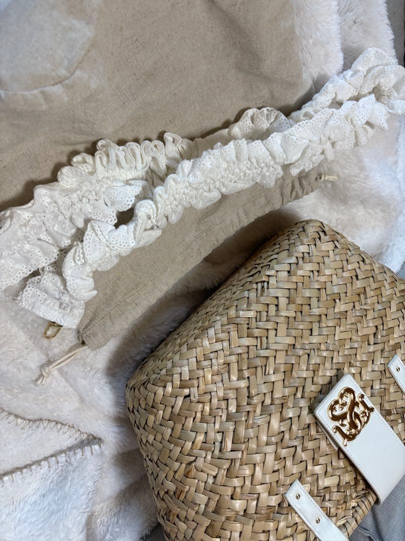 【美品】SNIDEL コットンレースショルダー付き かごバッグ ホワイト