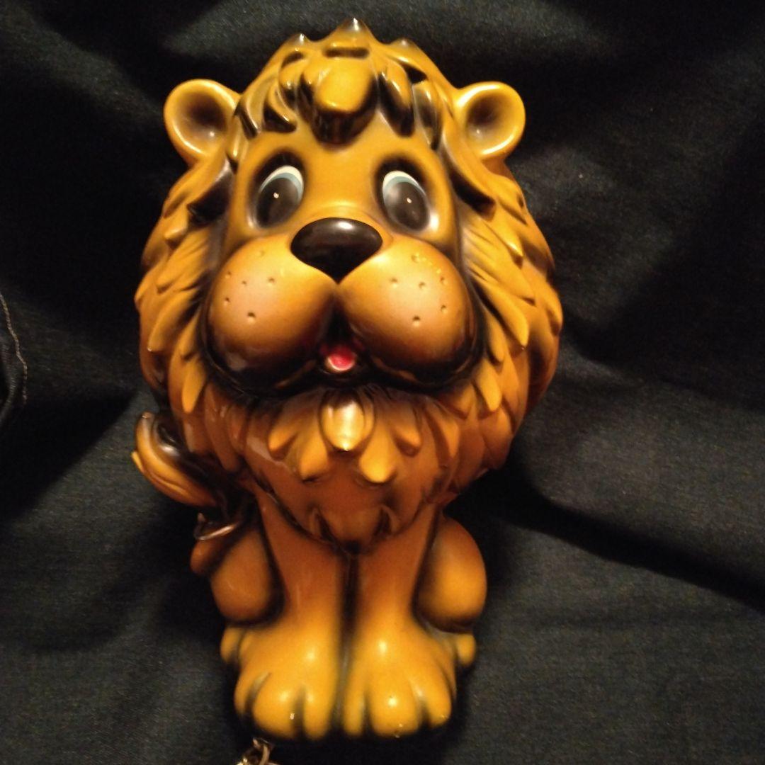 昭和レトロライオン型陶器製特大貯金箱　ビンテージ雑貨 チェーン付き