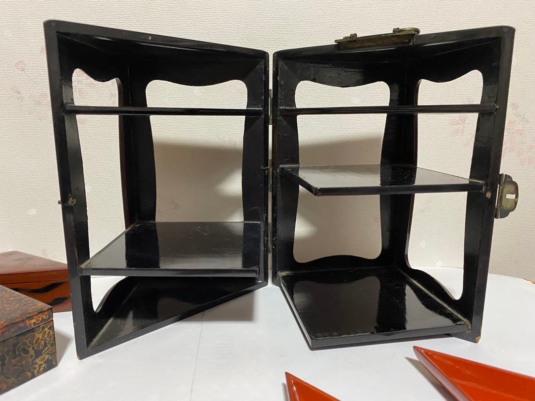 ♦明治時代工芸品 花見 野立て用 四段携帯弁当箱 提重 漆器 古美術品 骨董品