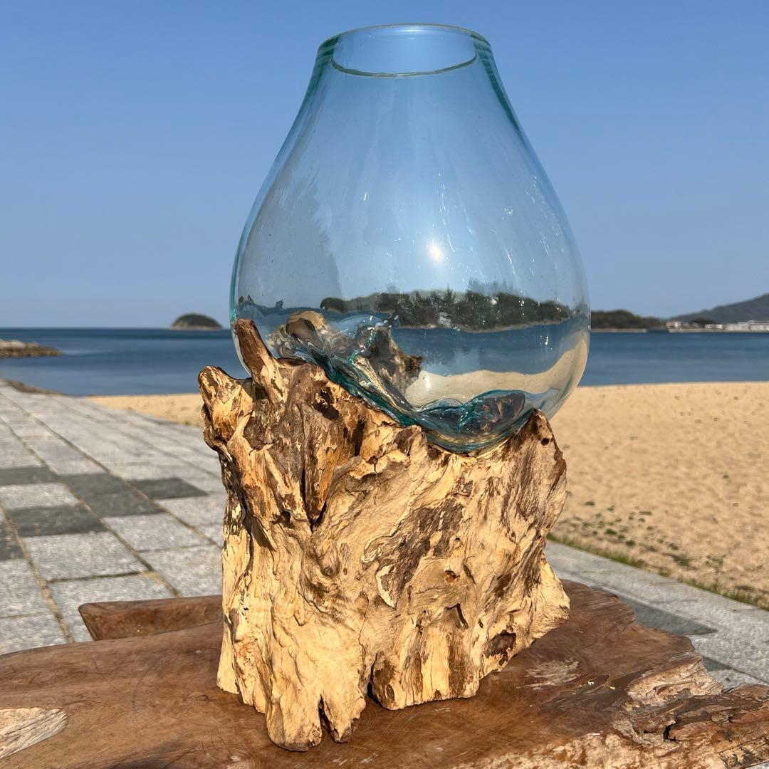 デッカい流木ガラスオブジェWC 花瓶 金魚鉢 水槽 苔リウム メダカ容器 超大型