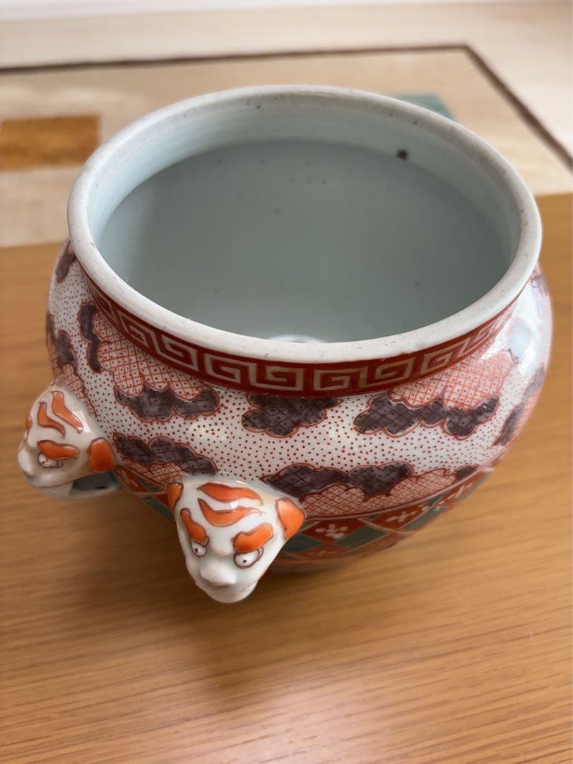 古伊万里盛期獅子耳水指 茶道具 水指 陶磁器 時代 陶芸