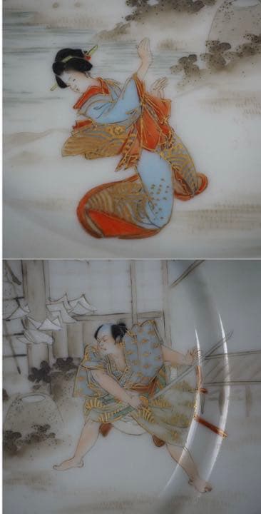 送料無料　大正時代『百田造』幻の横浜焼忠臣蔵図皿径18ｃｍ★大珍品★ 本物保証②