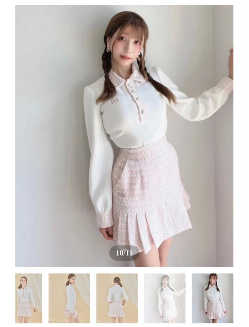 新品未使用 minuere tweed pearl button polo