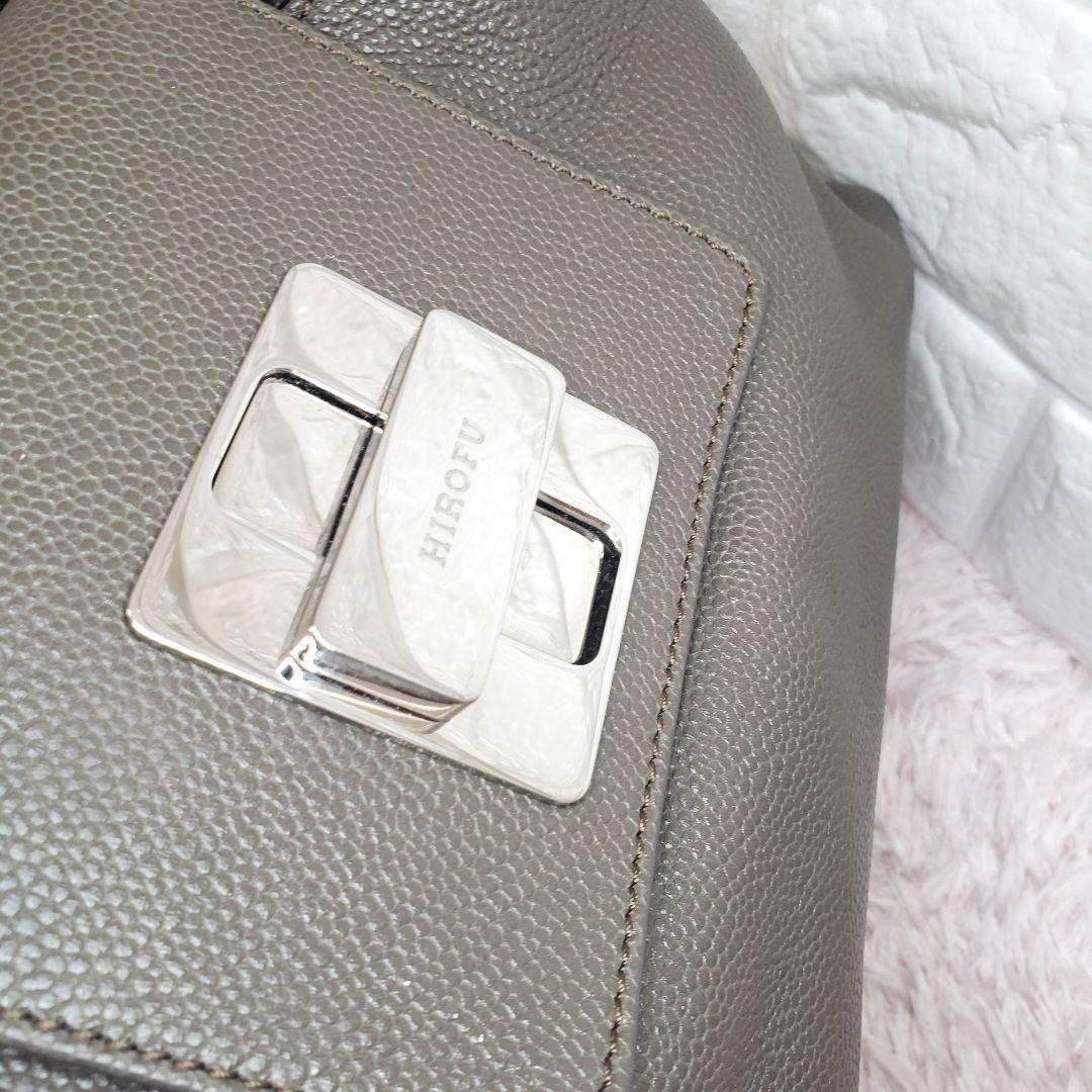 HIROFU ヒロフ ターンロック ハンドバッグ グレー レザー 美品