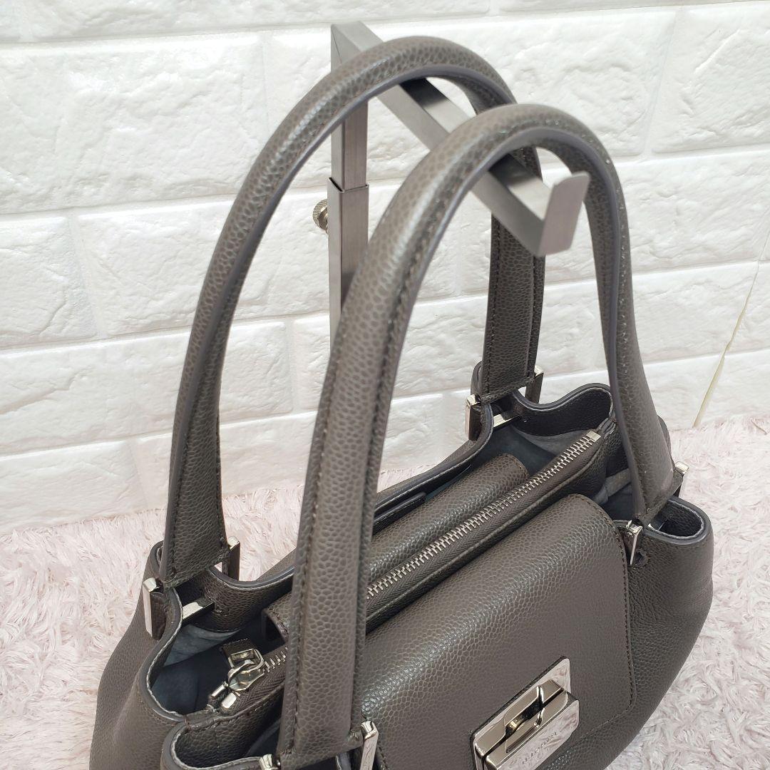 HIROFU ヒロフ ターンロック ハンドバッグ グレー レザー 美品