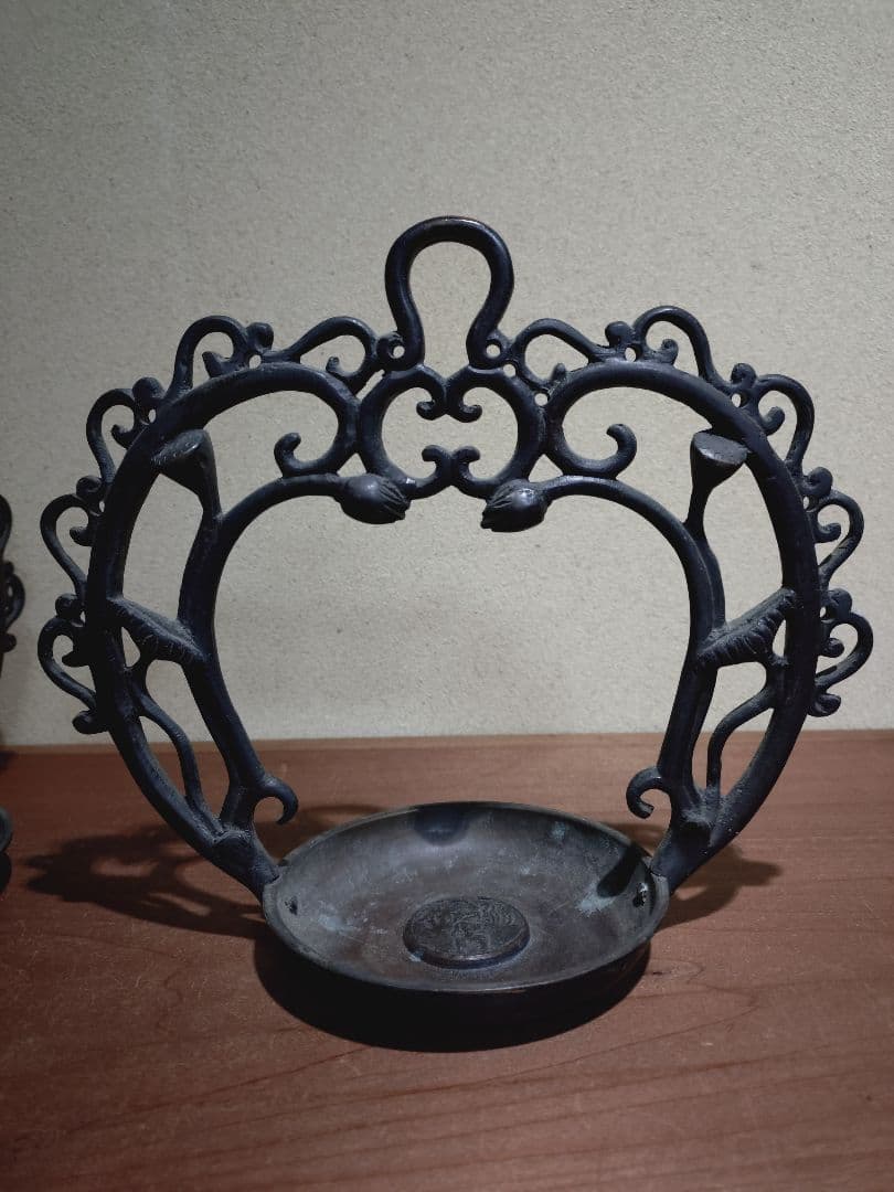 銅製 吊るし 蓮弁紋 灯火器一対 花器 花入れ 古道具 古民具 行燈 行火 灯明