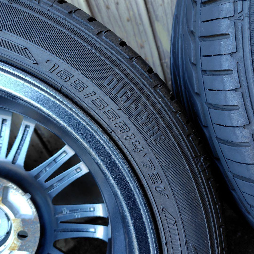 軽自動車用14インチアルミホイールサマータイヤ付。バリ溝美品。