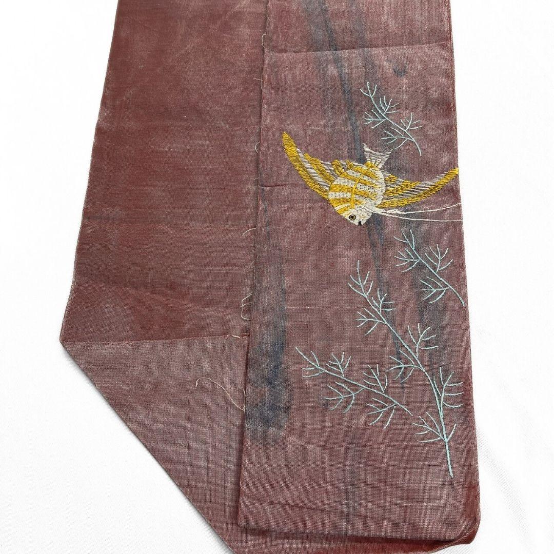 名古屋帯　アンティーク　刺繍　エンジェルフィッシュ　水草　夏用　紗　042a p