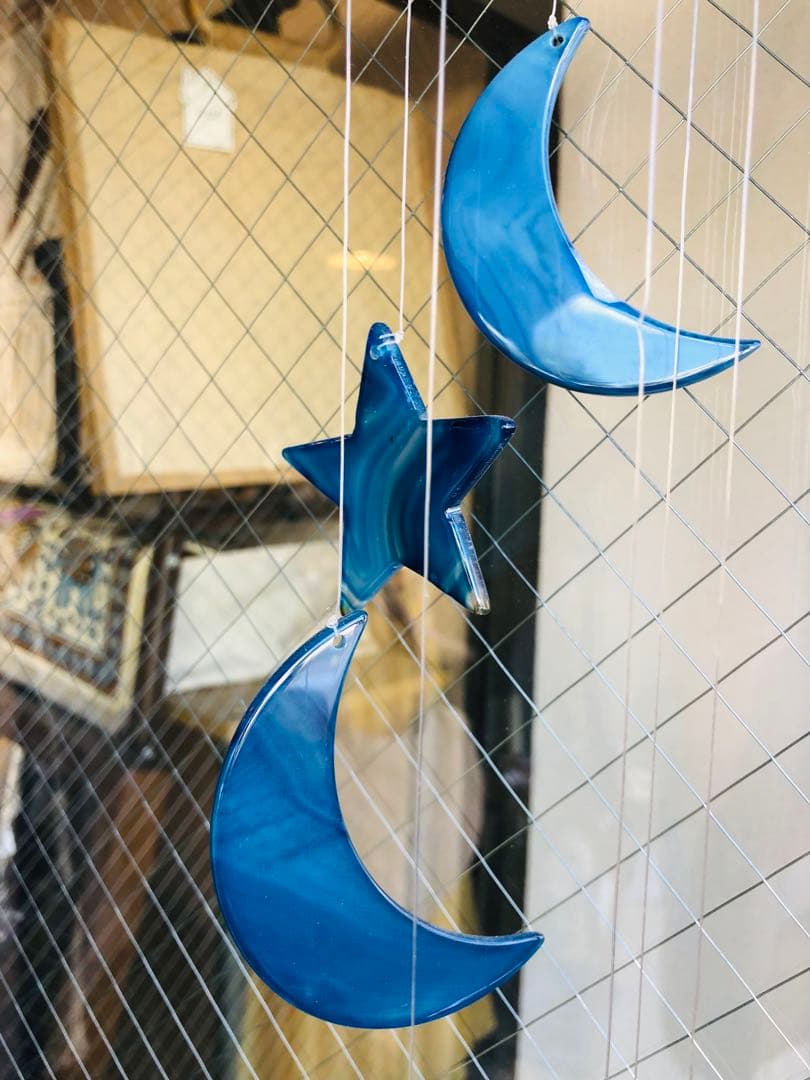 天然石メノー風鈴　ムーン月　スター星　ウィンドチャイム　サンキャッチャーNO2