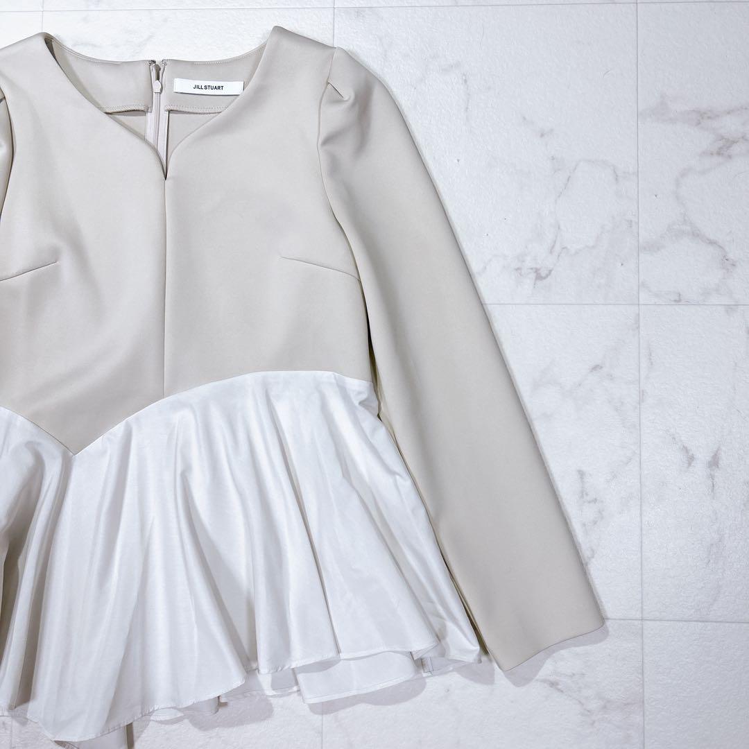 美品 JILLSTUART ストレッチダブルクロスタフタコンビトップ ベージュ