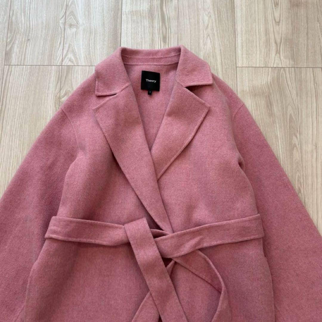 【美品】Theory ベルテッドコート カシミヤ ピンク 1 ダブルフェイス