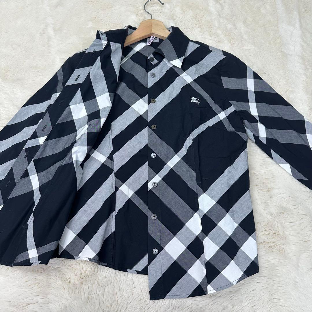 ✨美品✨バーバリーロンドン モノトーンメガチェック長袖シャツ ホースロゴ L