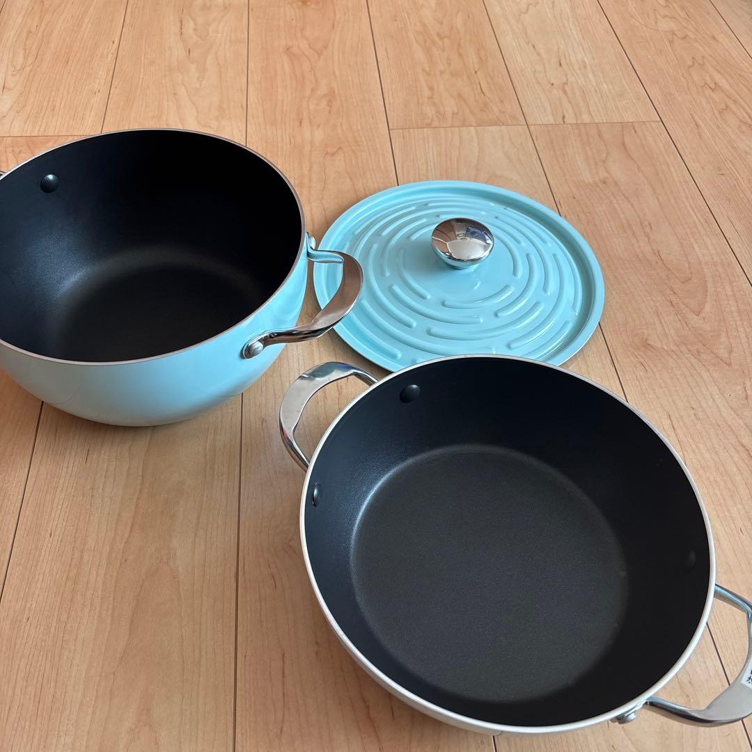 【美品】 マイヤー 両手鍋 ライトポット セット 24cm ブルー