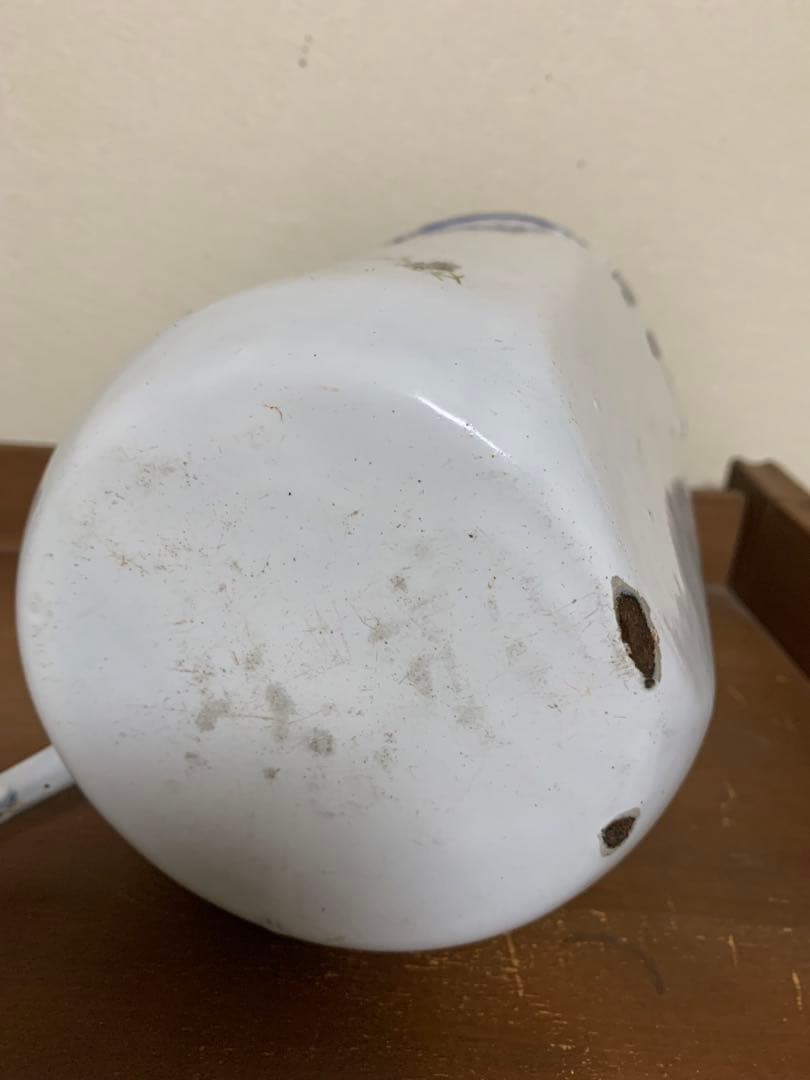 アンティーク　ホーロー　イリゲーター　水色花柄ジャグ　ピッチャー　ヴィンテージ