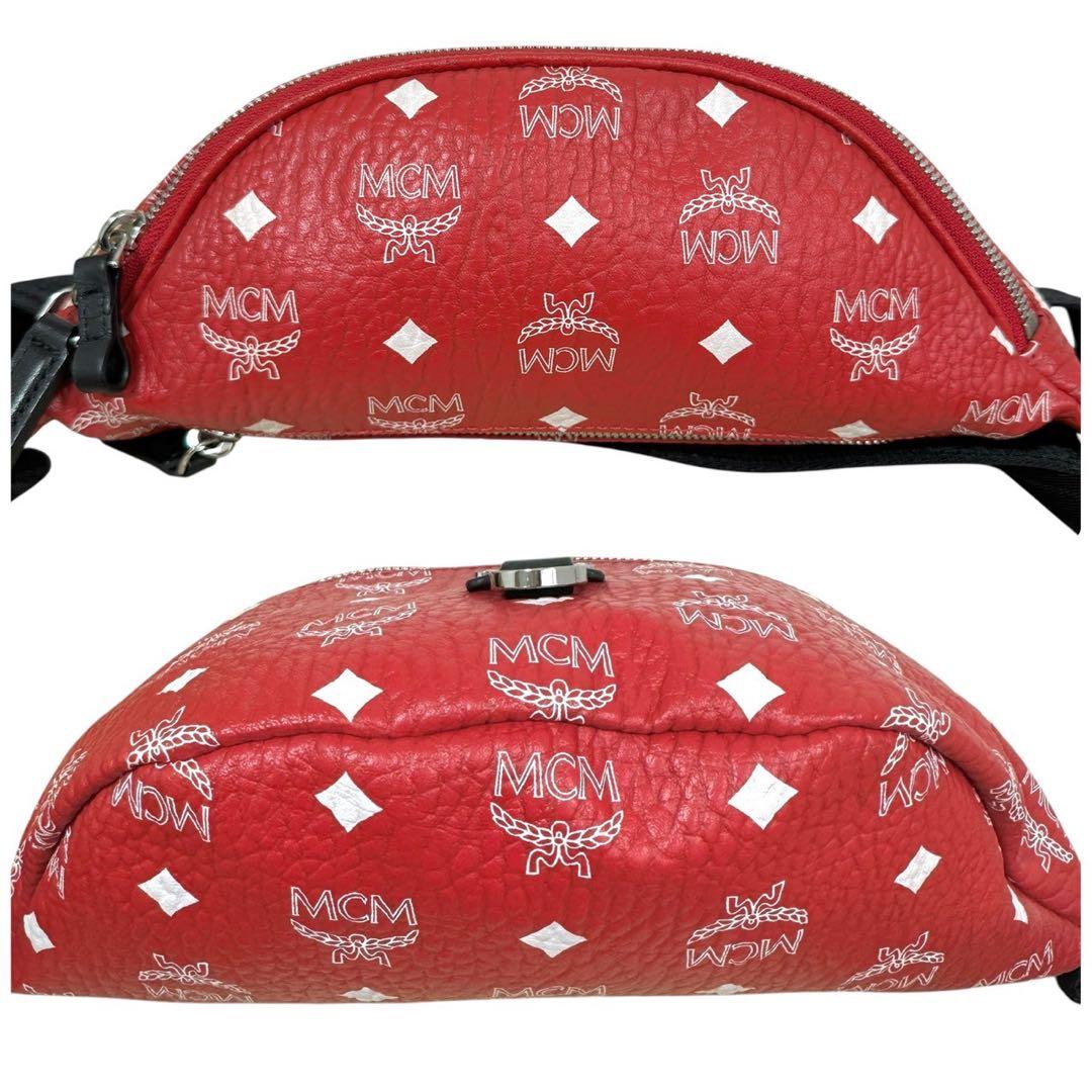 エムシーエム　ウエストポーチ　ボディバッグ　レッド　斜め掛け　2way　総柄