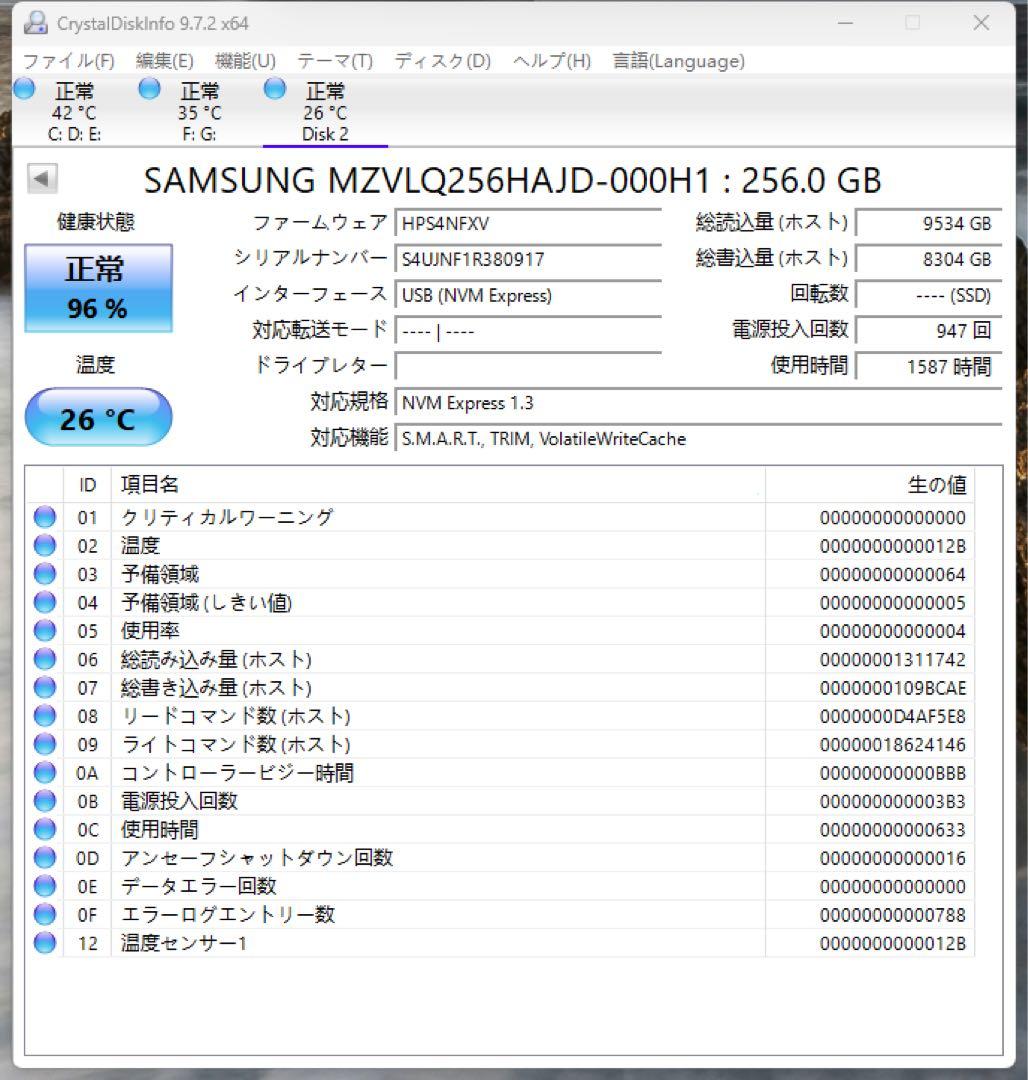 Samsung 256GB NVMe M.2 SSD 10枚