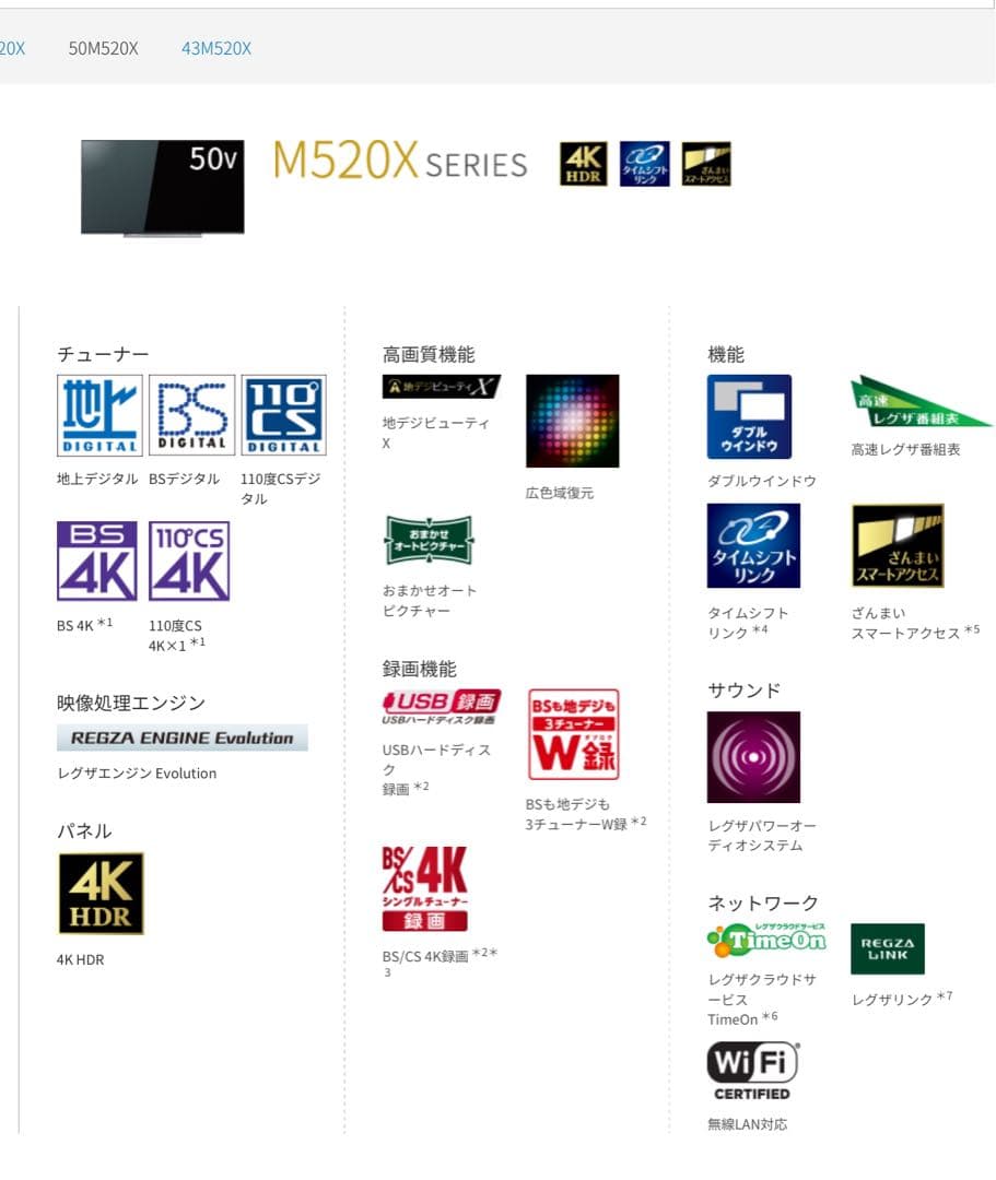 テレビ REGZA 50M520X