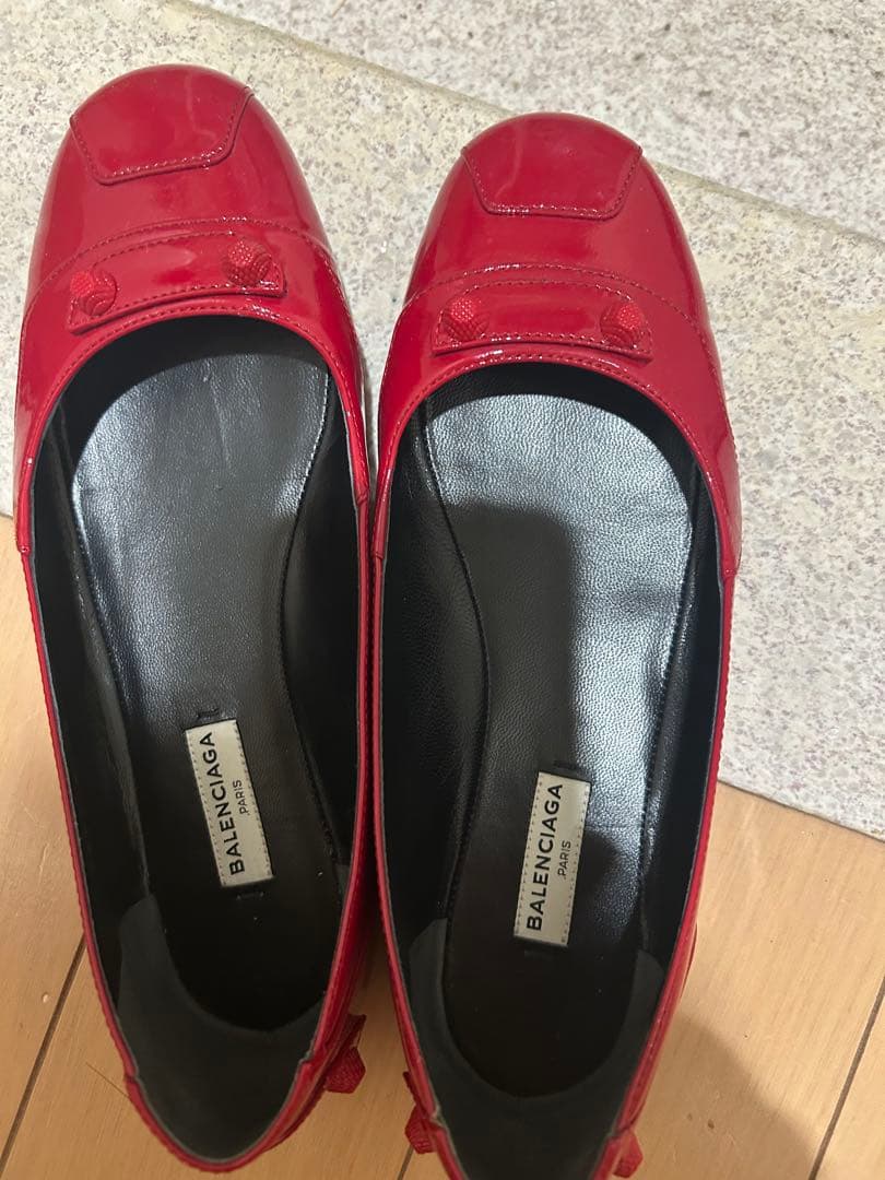 バレンシアガ　赤　パンプス　フラットバレエシューズ　美品　サイズ37 匿名配送