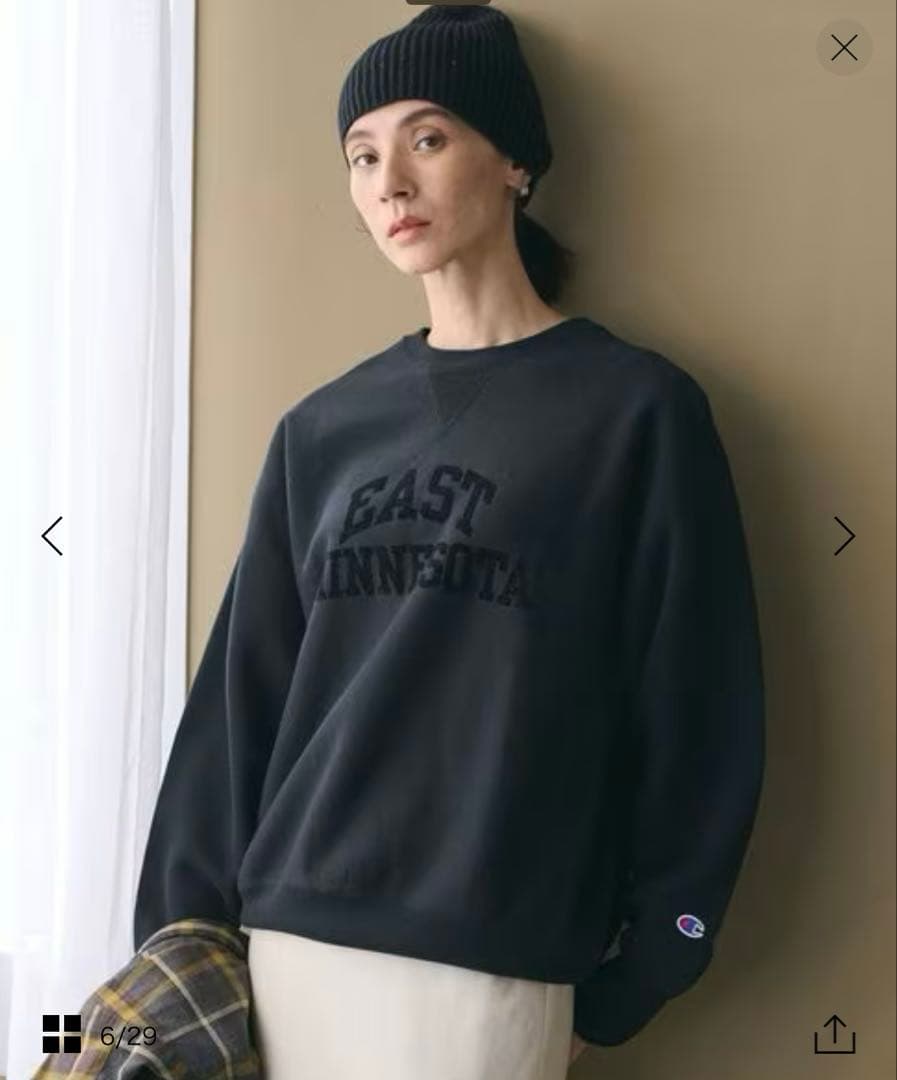 ビューティアンドユース 別注Champion プリント スウェットプルオーバー