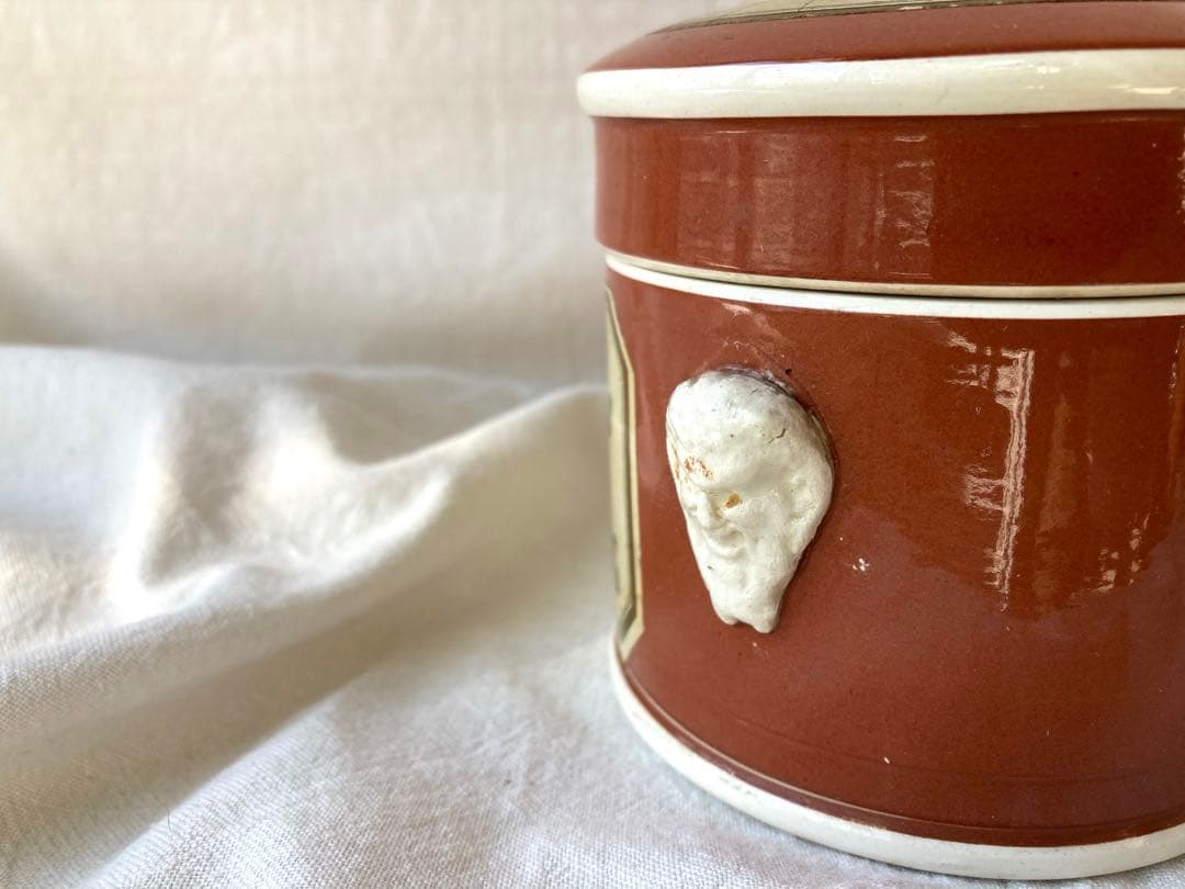 フランスアンティーク　サルグミンヌ窯　パテ入物　陶器