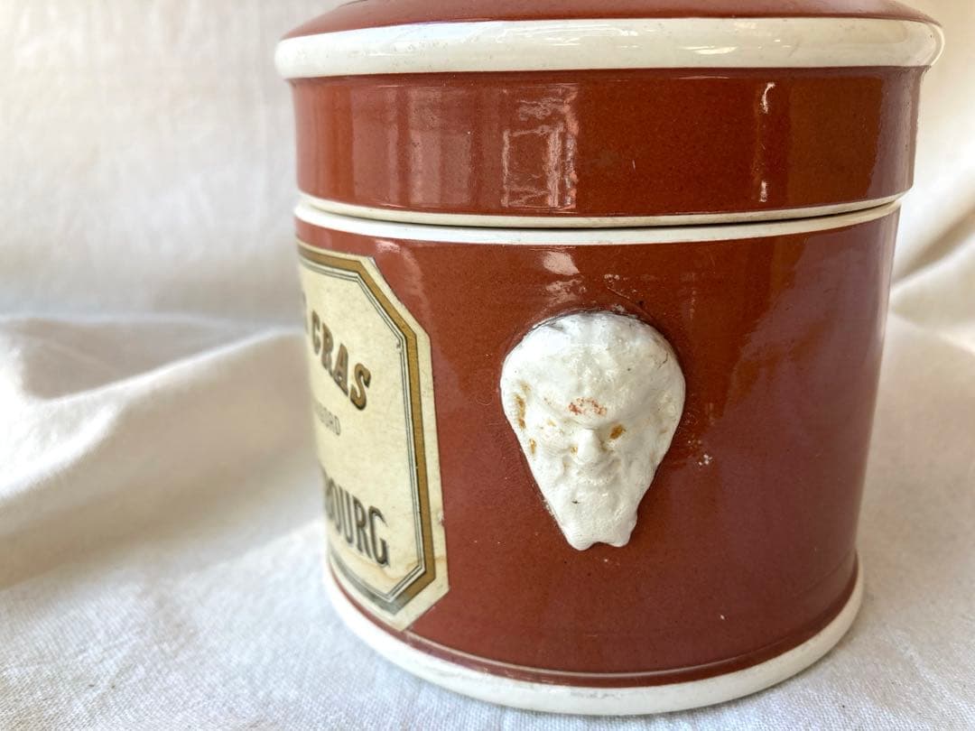 フランスアンティーク　サルグミンヌ窯　パテ入物　陶器