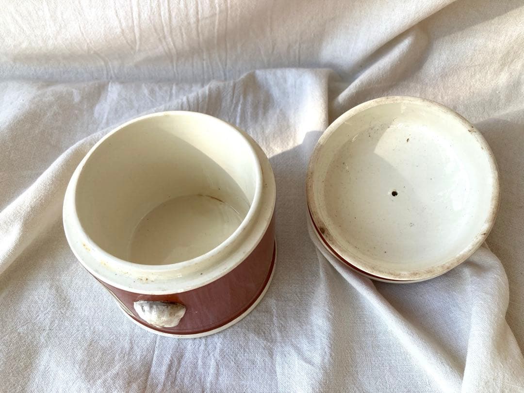 フランスアンティーク　サルグミンヌ窯　パテ入物　陶器