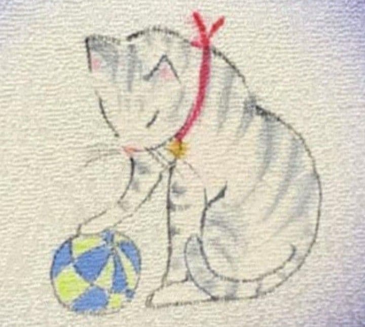 正絹　袷　猫模様　付下げ