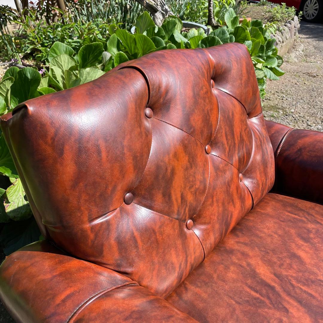 ②オールドカリモク 1人掛け ソファ 1Pソファー マーブル柄 PVC