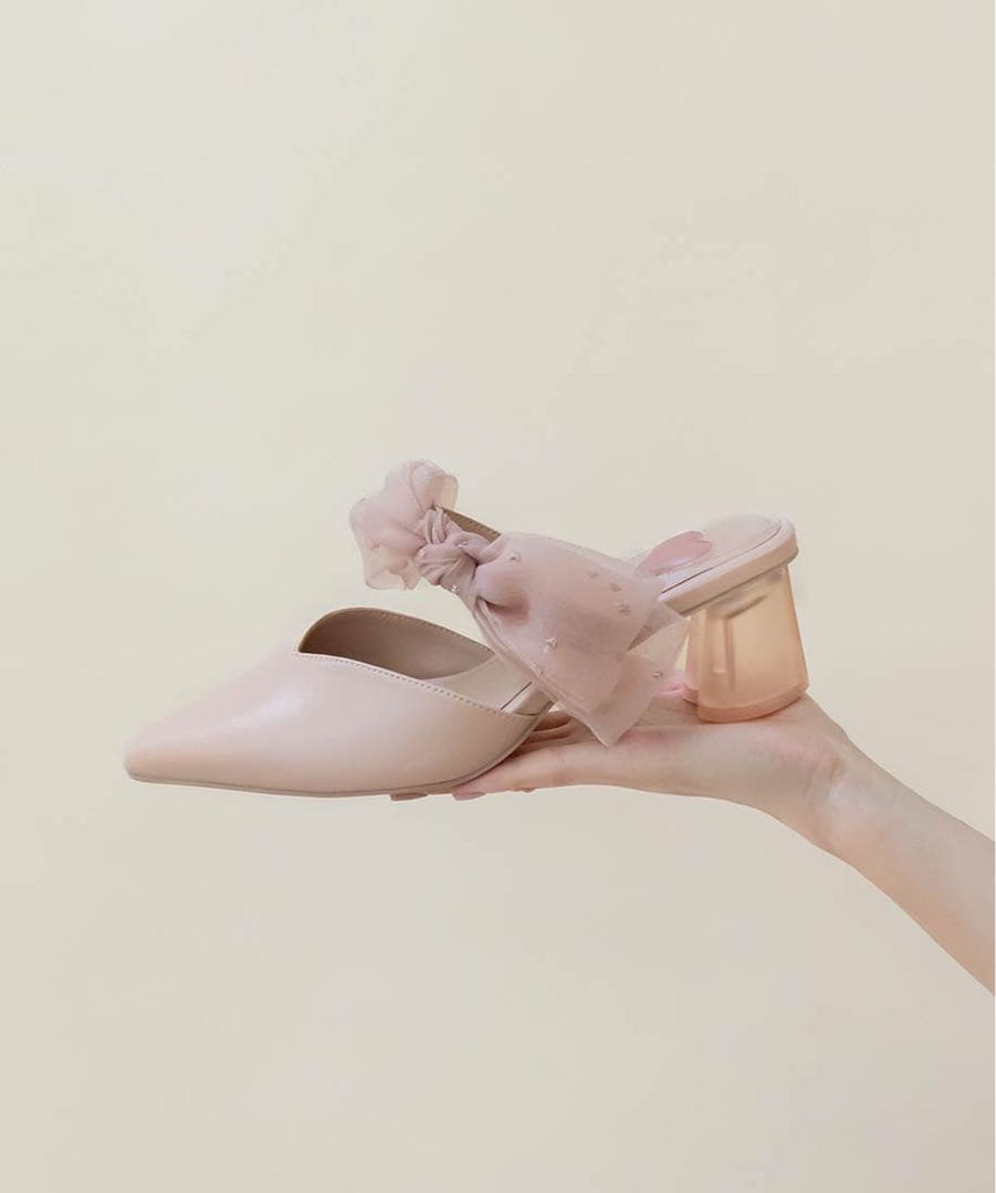 【HEART collection】シアーリボンミュールパンプス 箱あり