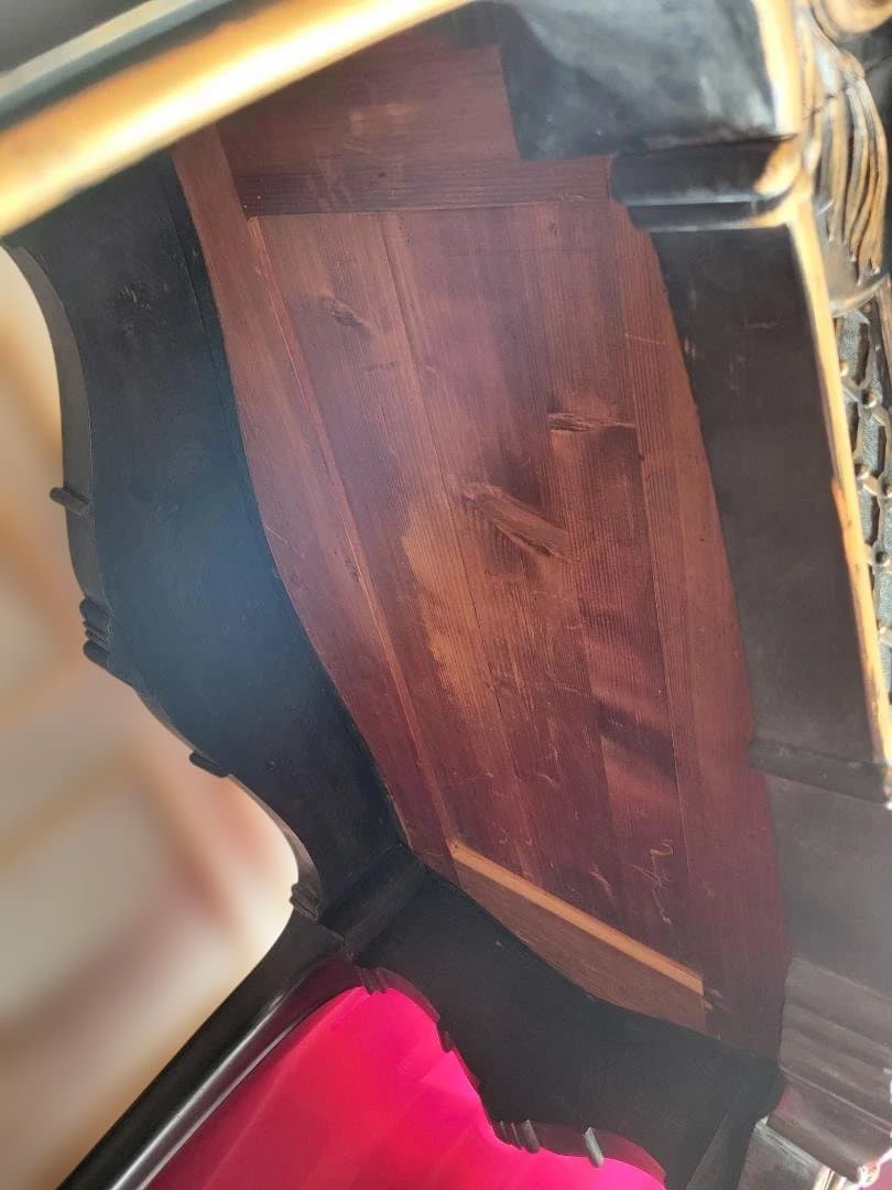 テーブル　フランス　アンティーク　ロココ様式　木製　猫脚　黒　金　レザートップ