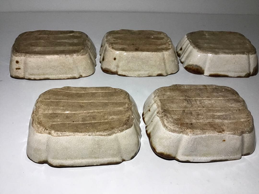 織部焼？◆角皿 ５個◆でんでん虫 カタツムリ 長皿 深皿 和食器 菓子皿