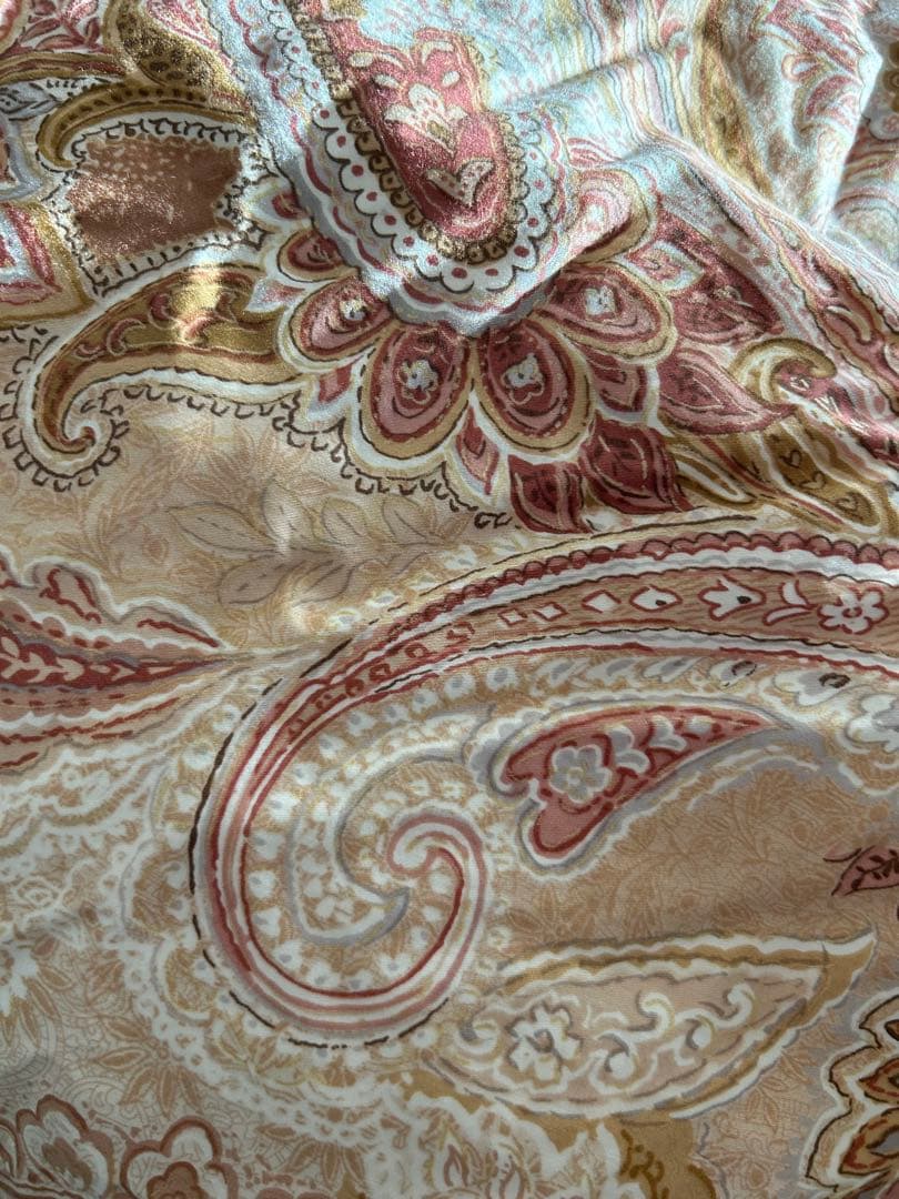 ダウン二層掛けS立体キルトエリゼG150×210超長綿花ペイズリー柄ピンク日本製