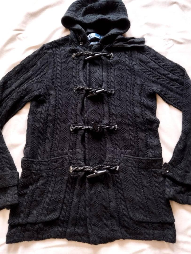 ラルフローレン　カシミア混 黒　ブラックケーブルニット ダッフルコート