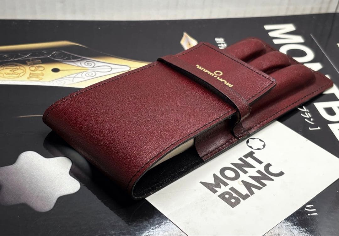 モンブラン　⭐️極上保管ボルドー美品⭐️ヴィンテージ本革セパレート型ペンポーチ3本差